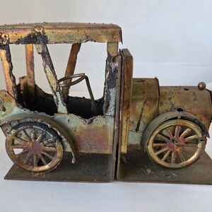 Vintage Old Car Metal Bookends Steampunk Style